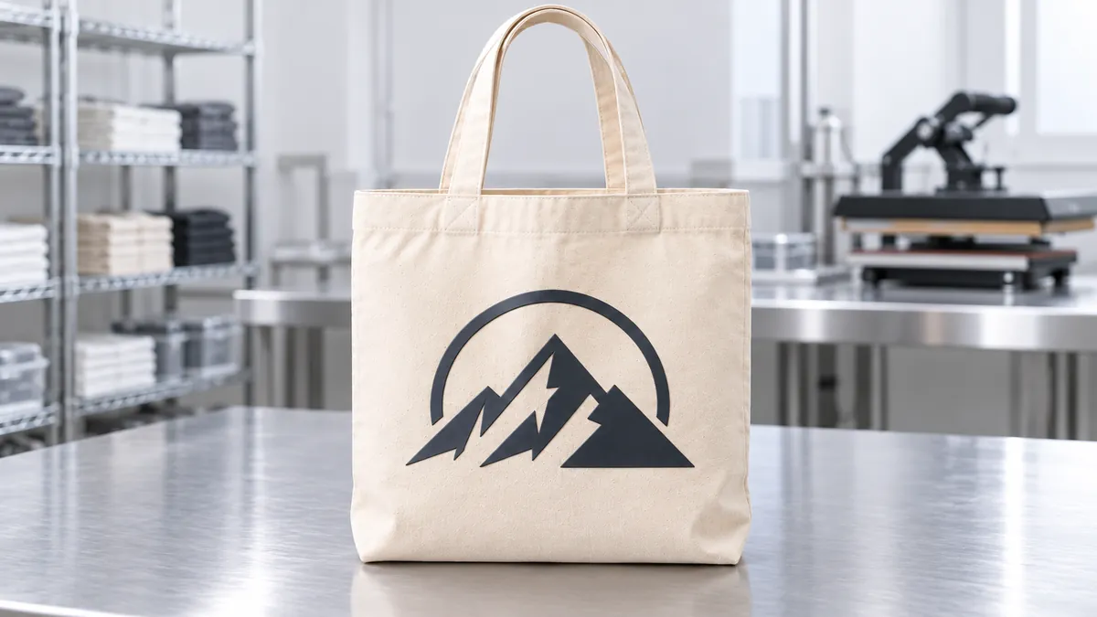 帆布トートバッグに山のエンブレムをカッティングラバーでプリント
